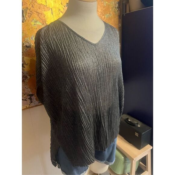 Eileen Fisher Glittery Gray Pleated Stretchy Tunic Size M - Picture 1 of 9